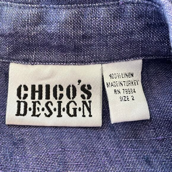 Chico's Design 100% Linen Button Up Blue Top Collared Sz LARGE Casual Minimalist - Picture 6 of 7